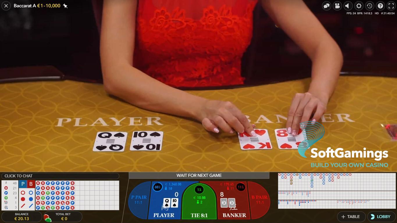 Giao diện chơi baccarat tại sảnh live của nhà cung cấp Evolution Gaming